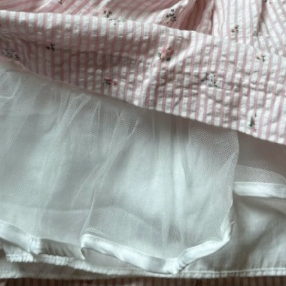 Laura Ashley London Pink White Stripe Floral Ruffle Sleeve Tiered Dress 12M NWOT - Picture 4 of 4